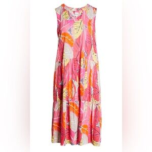 Nic+Zoe Feather Leaves Sleeveless Linen Blend Maxi Dress